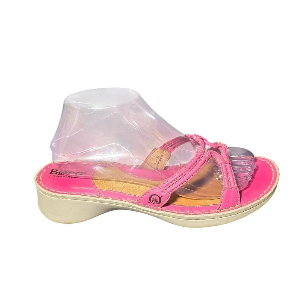 Born Pink Leather Strappy Slide Sandals Handcrafted Wedge Shoes M W0989 L3 8/39
